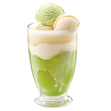 Decorative Japanese melon soda with vanilla ice cream float, isolated on a transparent background