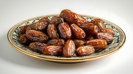 Fototapeta premium Realistic Photography of Dates on a Plate, High Resolution