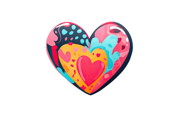 Colorful heart illustration with vibrant patterns on a white isolate background.