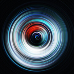 Colorful radial motion effect. Abstract rounded background. Color curves and sphere.