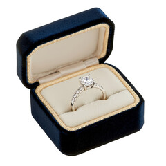 Elegant Silver Engagement Ring with Diamond in Luxurious Velvet Box