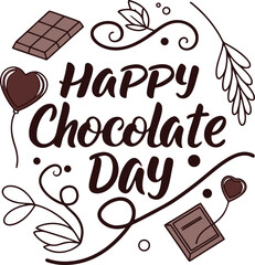 Happy Chocolate Day Icon Design with Realistic Chocolate Elements | Chocolate Day Typography with Chocolate Bar Icons on White Background |Realistic Chocolate Day Greeting with Sweet Chocolate Icons