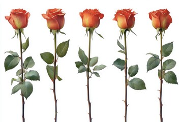 Naklejka premium On a clean white background, a beautiful red rose flower is illustrated in watercolor, showcasing a classic botanical painting style