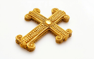 A Golden Ethiopian Cross for Spiritual Blessings Isolated on white background. Isolated on white background. Isolated on white background.