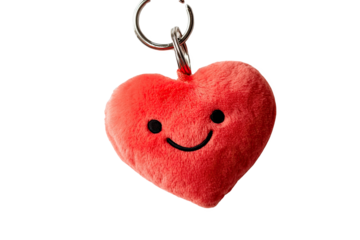 Cute red heart keychain with a smiling face, perfect for adding a cheerful touch to your accessories.