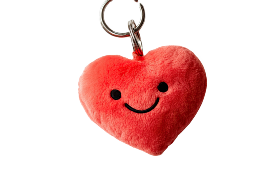 Cute red heart keychain with a smiling face, perfect for adding a cheerful touch to your accessories.