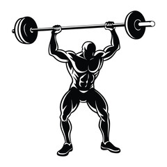 Strong muscular bodybuilder silhouette in powerful pose, unique vector illustration representing strength, fitness, and male bodybuilding concept