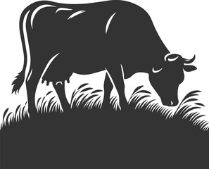 Silhouette of a black cow animal vector