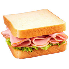 Delicious ham and cheese sandwich with fresh lettuce and tomato on white bread, a healthy snack or lunch
