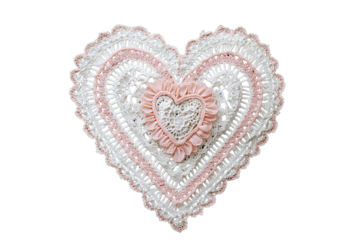 Delicate pink lace heart design, perfect for romantic themes or decorative purposes.
