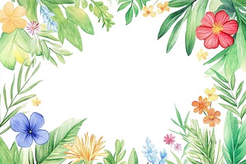 Obraz premium Floral border. The watercolor illustration features assorted wildflowers, grass, and greenery--a colorful flower painting. Botanical frame