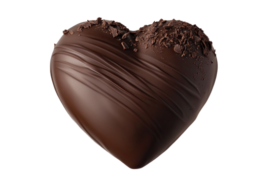 Delicious chocolate heart, topped with shavings, perfect for sweet occasions.