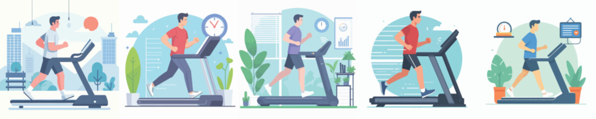 Vector of a man using a treadmill.
