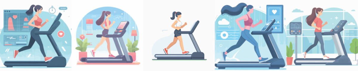Fototapeta premium Vector of a woman using a treadmill.