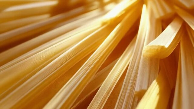 Golden Wheat Straws, Close-Up Macro Shot of Bundled Straws, Textured Background ,Video 4K