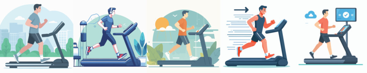 Vector of a man using a treadmill.