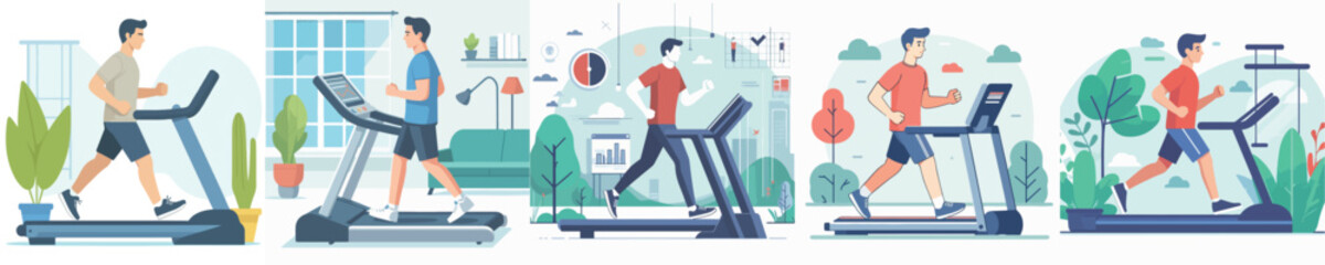 Vector of a man using a treadmill.