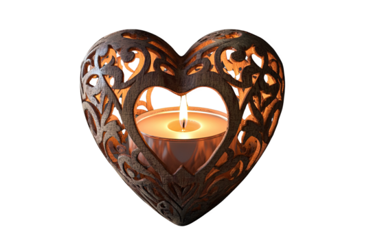 Elegant heart-shaped candleholder with a glowing candle, creating a warm and romantic ambiance.