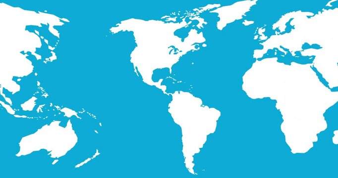 World map design in white moving horizontally on a light blue background