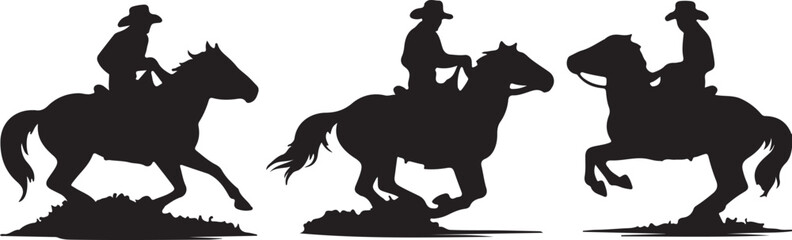 a group of silhouettes of people riding horses and horses