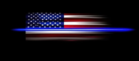 American flag, blue line, dark background, support, website banner