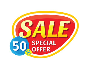 Sale special offer 50% off - vector creative banner illustration. Abstract concept discount promotion layout on white background. Design elements.