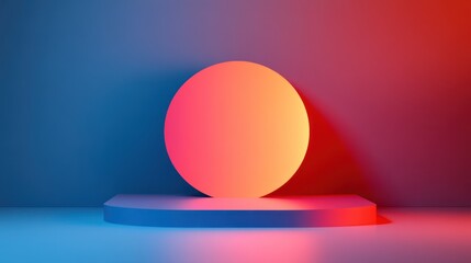 Abstract Illuminated Circle Display on Blue and Red Gradient Background