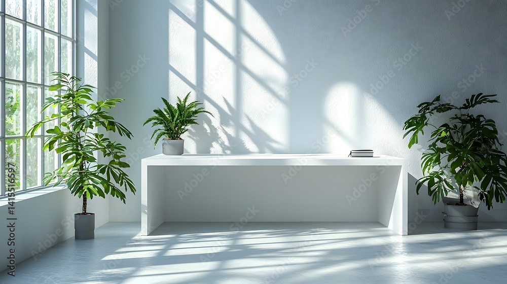 Canvas Prints minimalist white table in a bright sunlit studio ready for product display