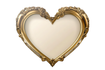 Elegant heart-shaped picture frame, intricate design, isolated on white background.