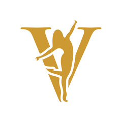 Initial Fashion Logo On Letter V Concept With Women Icon For Cosmetic and Botanique Symbol