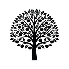 Fototapeta premium Apple tree icon silhouette vector with white background