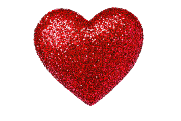 Glittery red heart shape on a white isolate background, perfect for romantic and festive designs.
