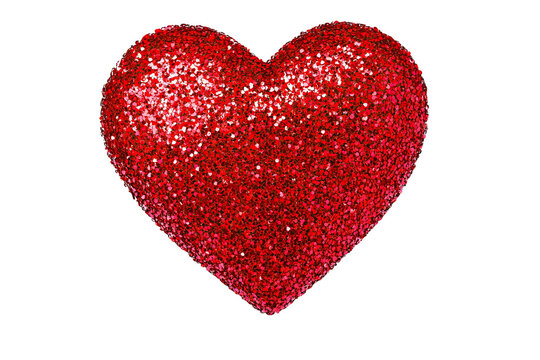 Glittery red heart shape on a white isolate background, perfect for romantic and festive designs.