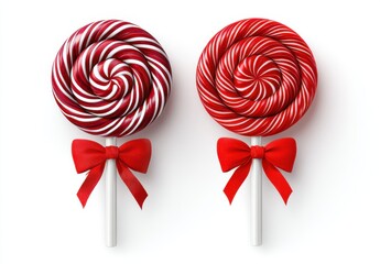 Swirly Delight: Two meticulously arranged lollipops with a classic spiral design and ribbons, evoking sweetness and festive joy.