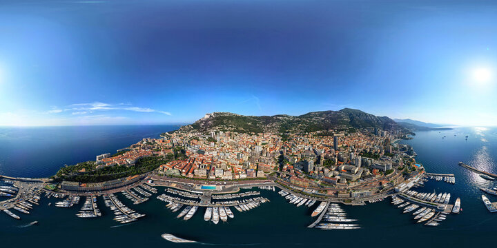 360 Aerial view panorama of Monaco, 360 x 180 spherical panoramic view