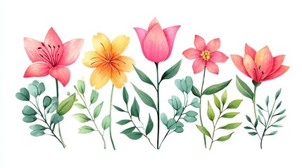 Watercolor Floral Bouquet Illustration - Delicate watercolor painting of assorted flowers, symbolizing beauty, nature, spring, growth, and serenity