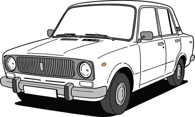 White Retro Sedan Illustration Vector