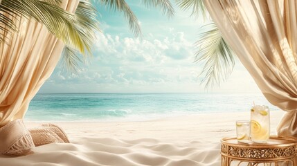 Fototapeta premium Tropical Beach Paradise with Lemonade