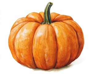 Obraz premium A watercolor illustration of a ripe orange pumpkin, embodying the spirit of a fall harvest gourd, is shown in isolation on the background