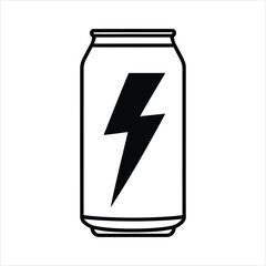 Outline Icon of Energy Drink Can with Lightning Bolt on White Background