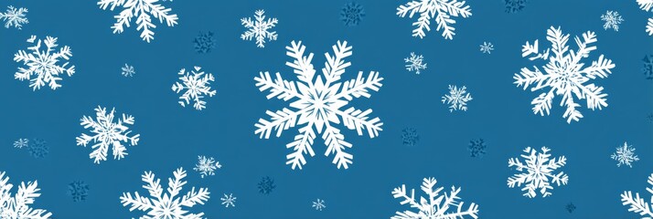 Winter Snowflakes Design - Festive winter scene, snowflakes on blue, symbolizes cold, peace, purity, celebration, and nature