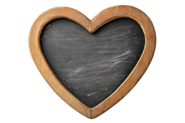 Heart-shaped chalkboard frame, perfect for writing messages or decorations, isolated on white background.