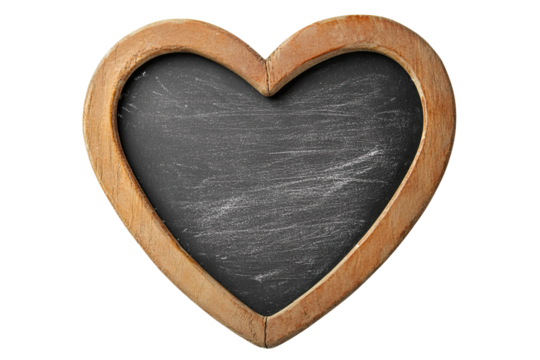 Heart-shaped chalkboard frame, perfect for writing messages or decorations, isolated on white background.
