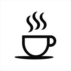Outline Icon of Coffee Cup with Steam on White Background