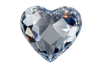 Heart-shaped crystal, sparkling with reflections, isolated on a white background.