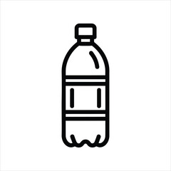 Outline Icon of Plastic Water Bottle with Label on White Background