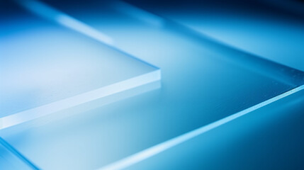 Close-up frosted glass background in blue and white gradient, with premium, plain, futuristic geometric design.

