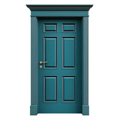 Stylish teal door with elegant details, isolated on a white background for clear visibility.