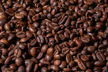 Detail view of roasted Arabica coffee beans