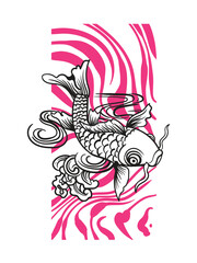 koi fish illustration design for sukajan is mean japan traditional cloth or t-shirt with digital hand drawn Embroidery Men T-shirts Summer Casual Short Sleeve Hip Hop T Shirt Streetwear